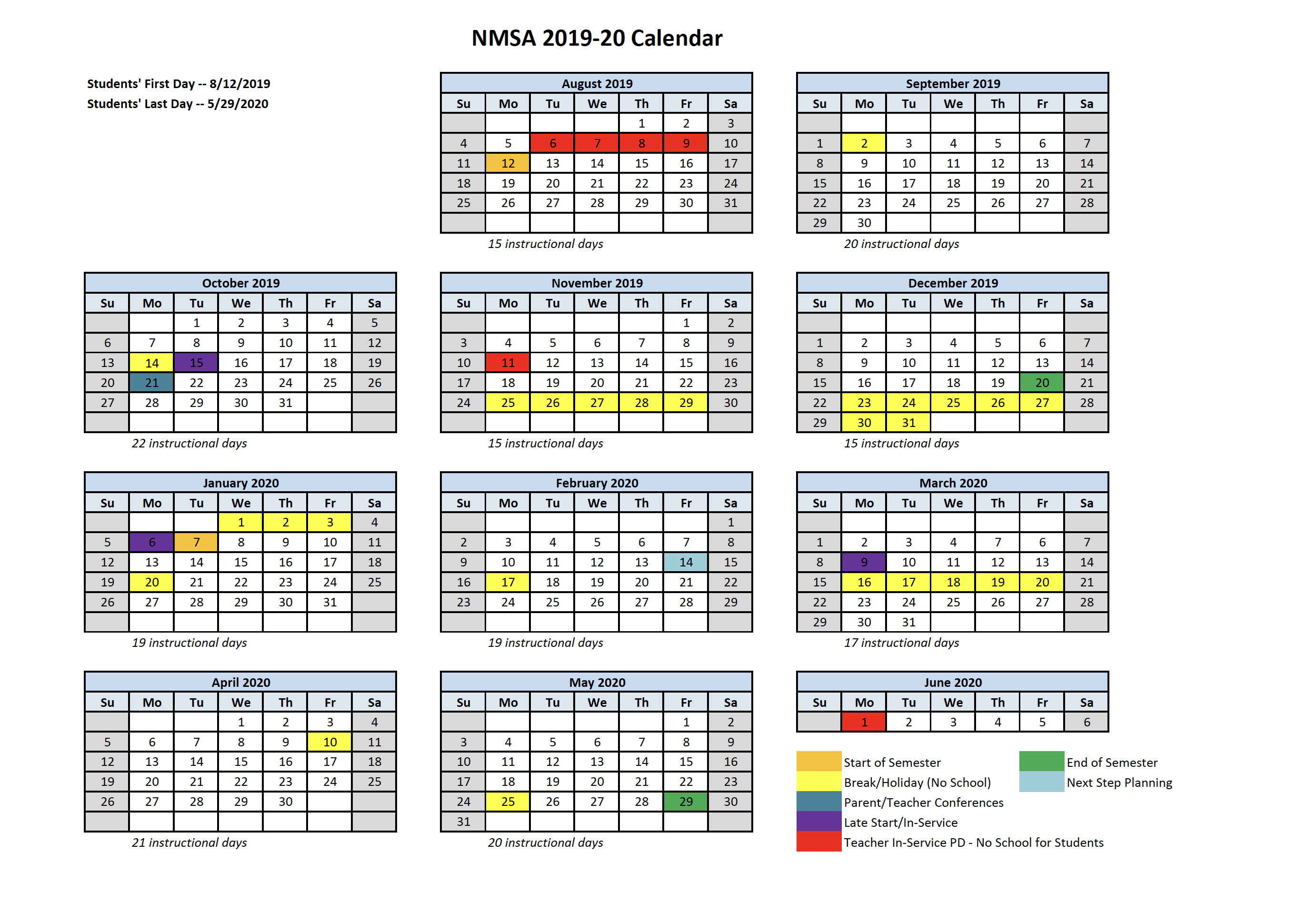 School Year Calendar - New Mexico School for the Arts